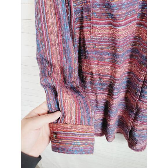 Pilcro Metallic Striped Oversized Buttondown Blouse in Plum, sz Small - Picture 8 of 15